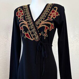 Carole Little. Vintage. Wool Wrapped Dress. Black with Embellishment.